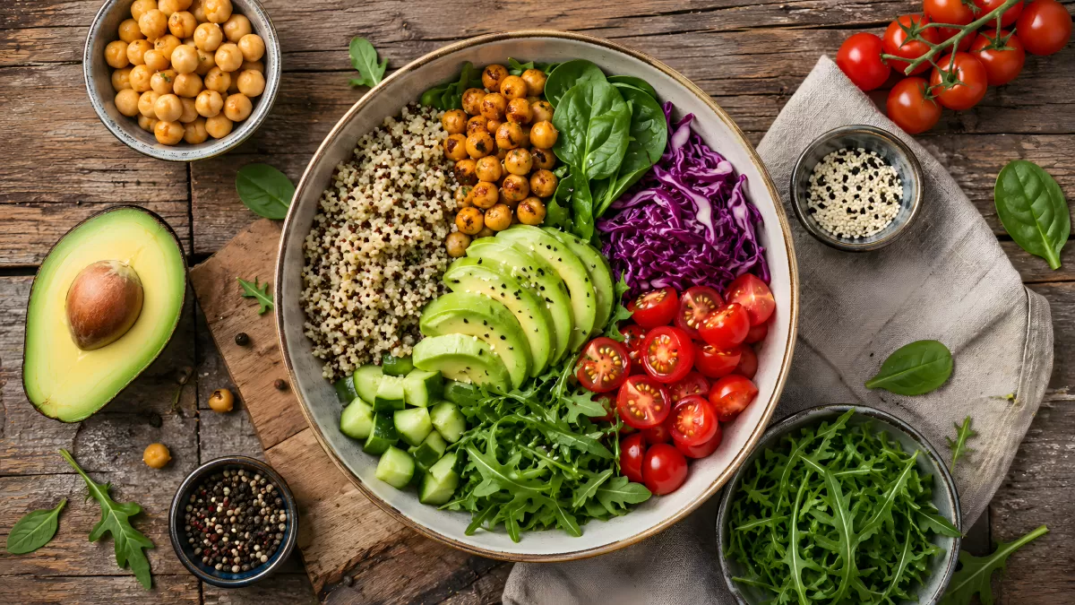 Buntes Gemüse-Bowl mit Quinoa und Avocado