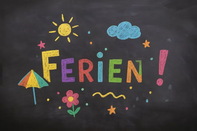 Buntes Kreidezeichnungsdesign mit Ferienelementen