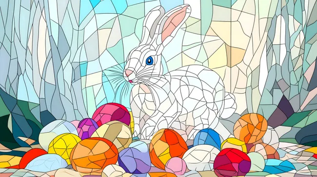 Buntes Osterfest: Glasmalerei-Osterhasen mit Eiern