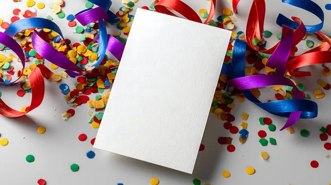 Buntes Partykonfetti mit weißem Papier für Kreativ-Designs