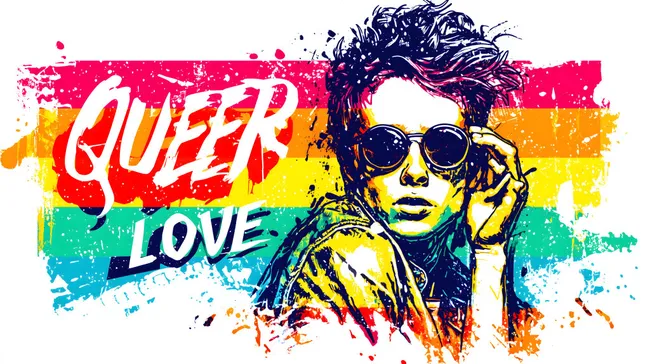 Buntes Porträt im Pop-Art-Stil mit Regenbogenfarben