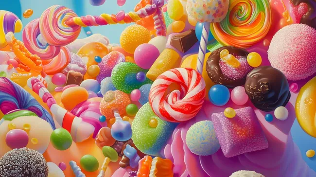 Buntes Süßigkeiten-Stillleben in lebendiger Anordnung