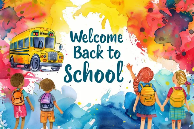 Buntes Willkommensplakat für den Schulbeginn