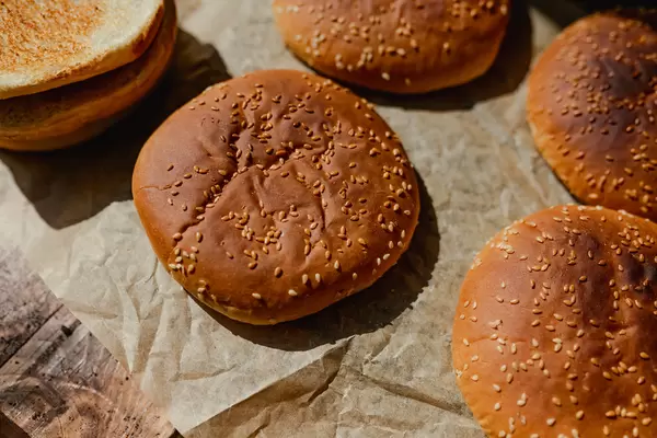 Burger Bread Roasted On Paper Background