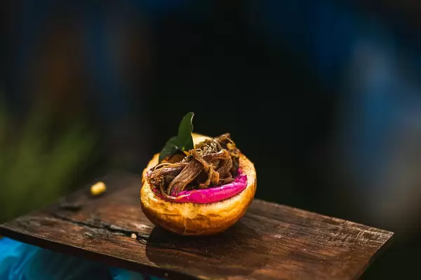 Burger CloseUp With Beef And Beet Mayo
