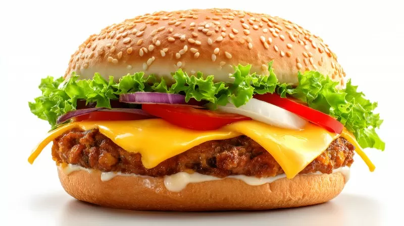 Burger mit Käse und Salat im Sesambrötchen