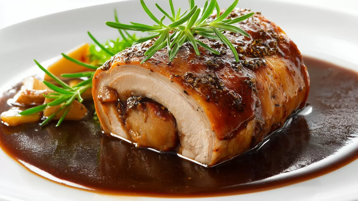 Burgunder Rollbraten in Rotwein mit Rosmarinzweig