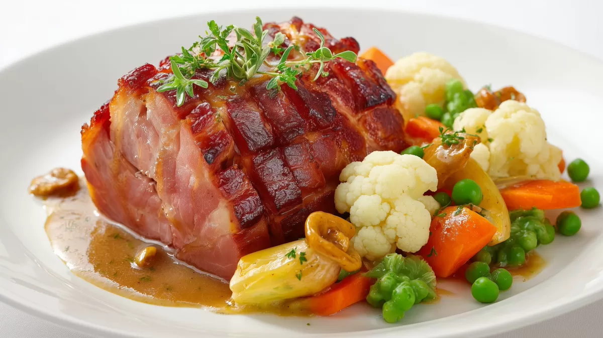 Burgunder Schinken mit Pfifferlingen und Gemüse