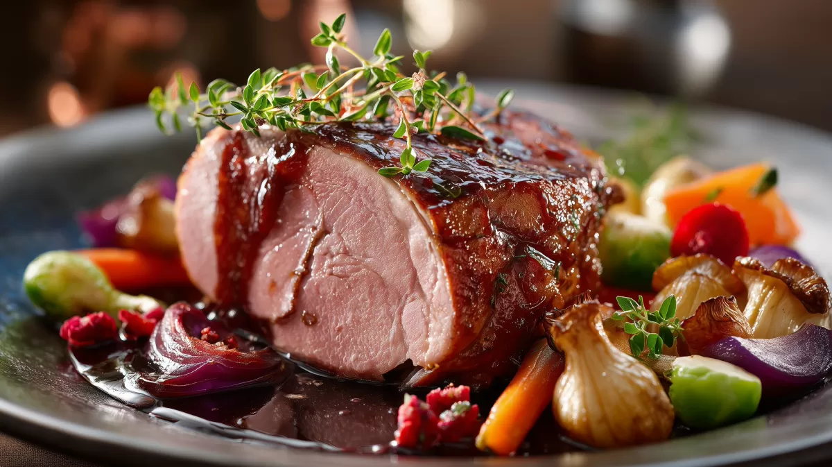 Burgunder Schinkenbraten mit Gemüse und Thymian