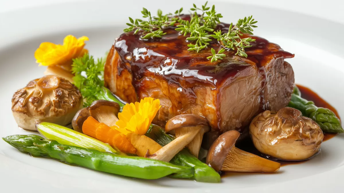 Burgunderbraten mit Pfifferlingen und Spargel