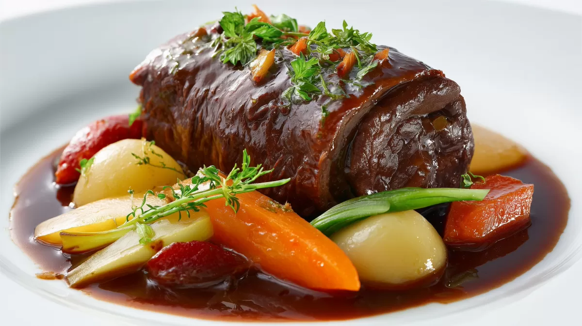 Burgundische Rinderrouladen mit Gemüse