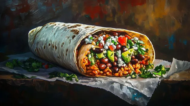 Burrito mit Reis und Bohnen in moderner Graffiti-Optik