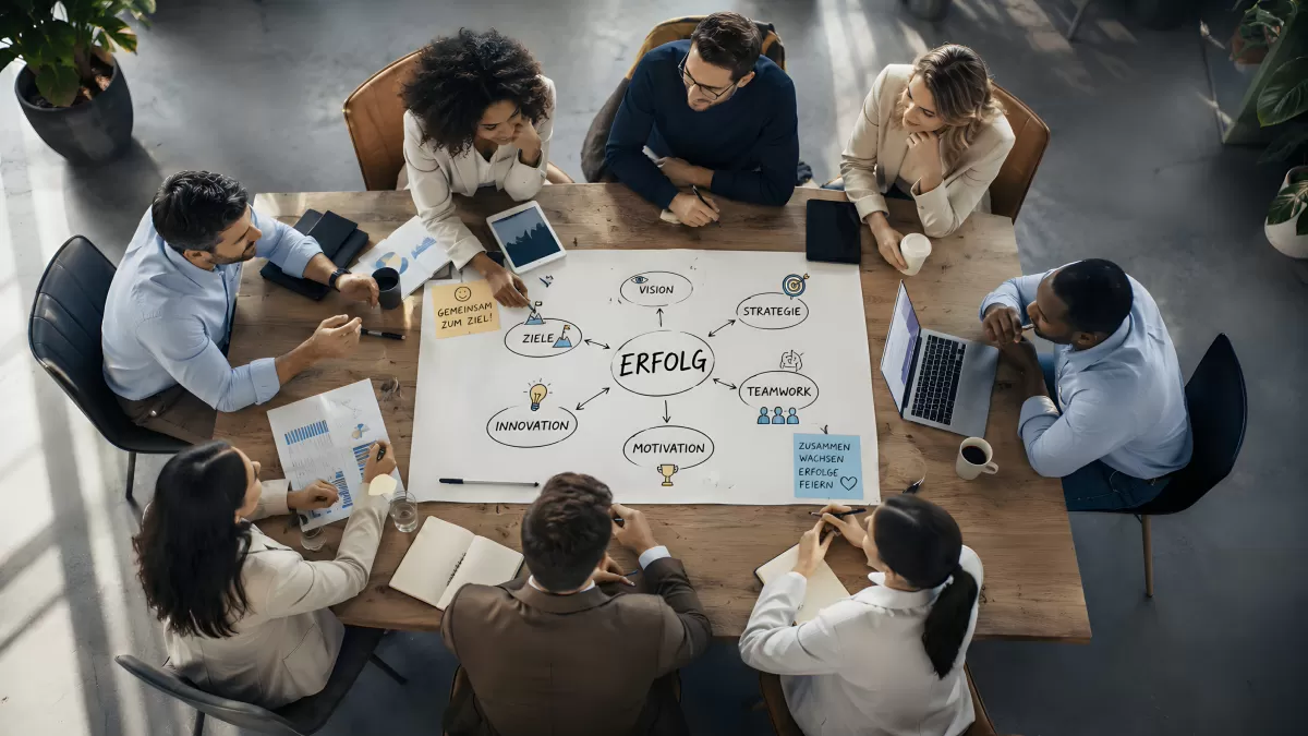 Business-Team plant Erfolgsstrategie am Konferenztisch