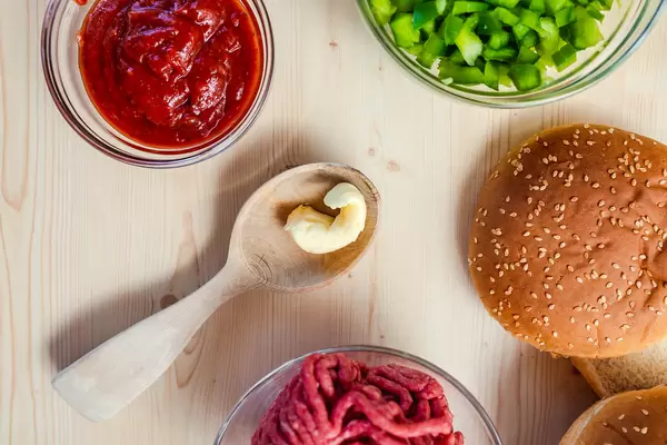 Butter, Bread, Ketchup Ingredients Flatlay Recipe