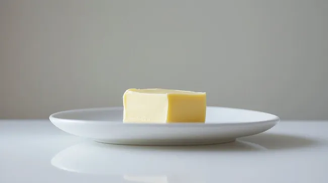 Butterblock auf weißem Teller in minimalistischer Szene