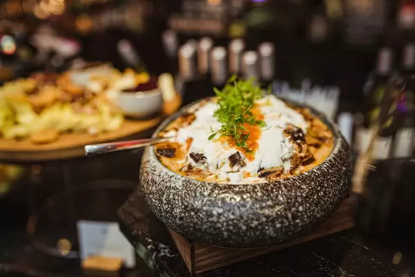 Cabbage, Mushroom Soup In Stone Bowl (Flip 2019)