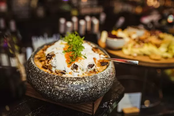 Cabbage, Mushroom Soup In Stone Bowl