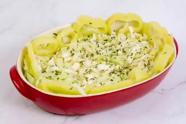 Cabbage Salad with Paprika served in the bowl