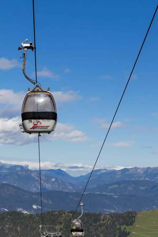 Cable car going up from Alpbach to the Wiedersberger Horn peak at an altitude of 2127 meters