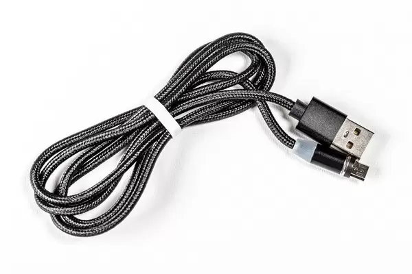 Cable for charging a mobile phone on a white background (Flip 2020)