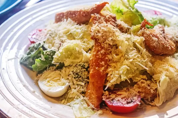 Caesar salad on a plate, close-up