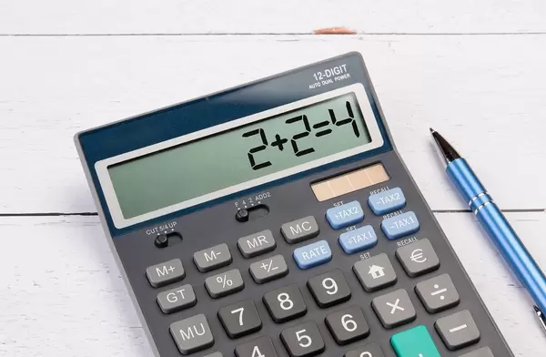 Calculator showing 2+2=4
