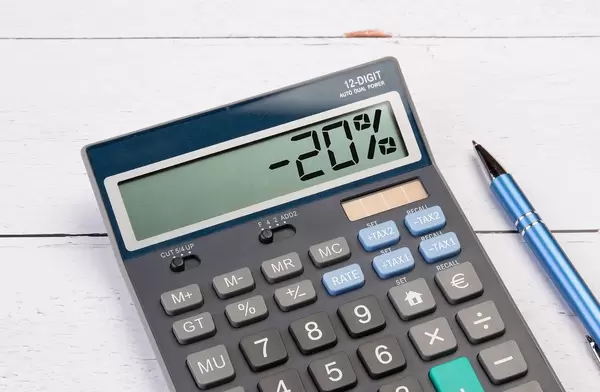 Calculator showing +20% on display