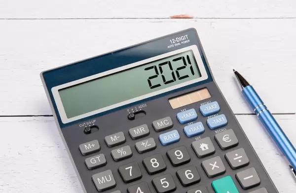 Calculator with the year 2021 on the display