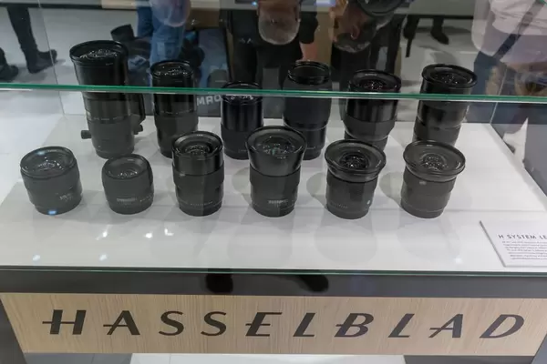 Camera objectives of Hasselblad at the Photokina in Collogne