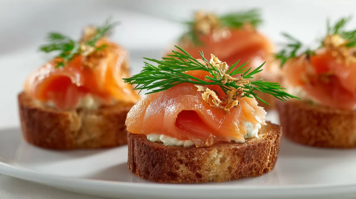 Canaps mit Stremellachs auf knusprigem Brot