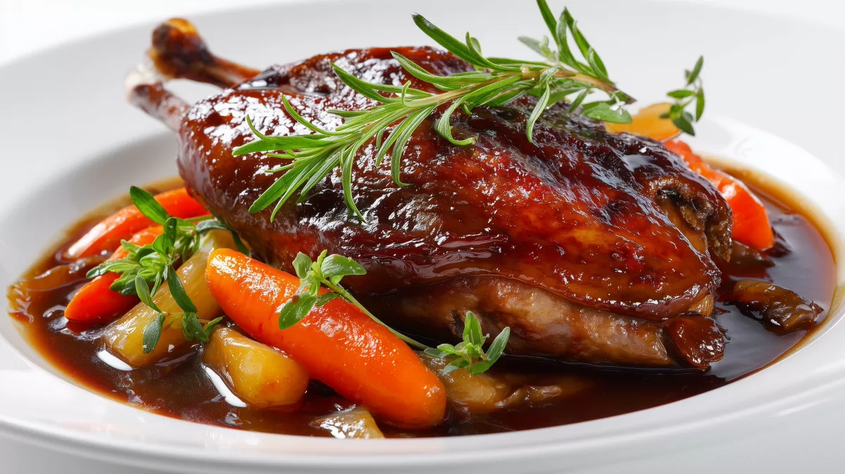 Canard au vin – Ente in Rotwein mit Gemüse