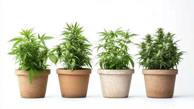 Cannabispflanzen in Blumentöpfen - Stockfoto