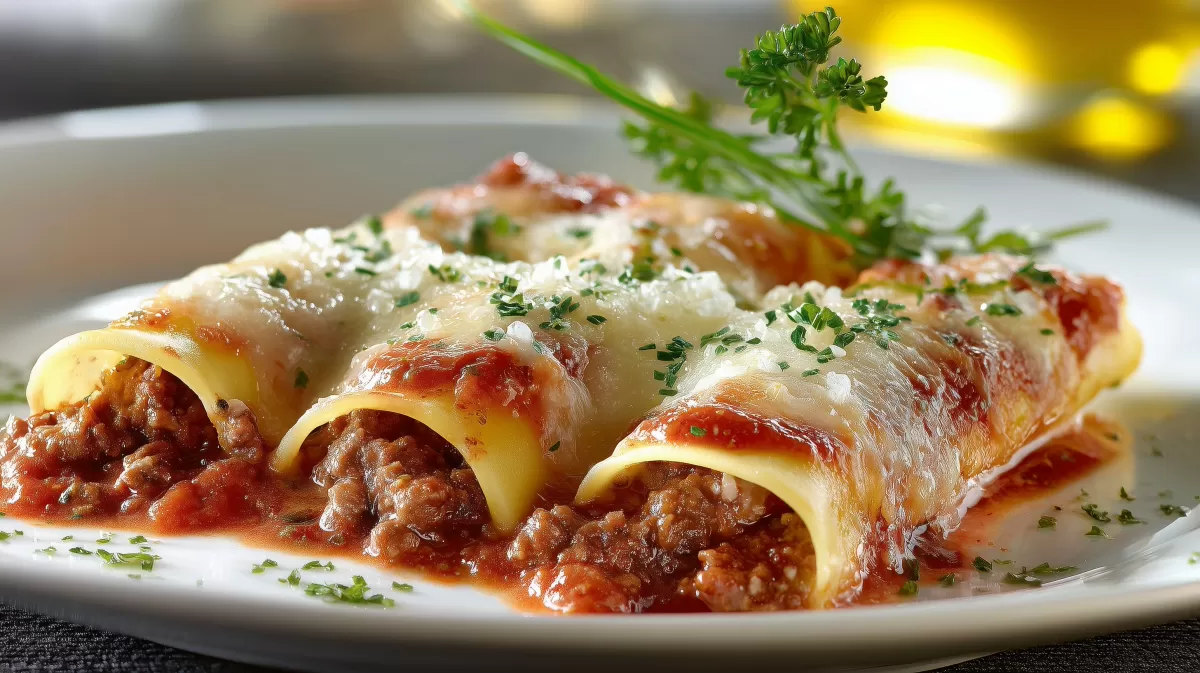 Cannelloni gefüllt mit Hackfleisch und Frischkäse