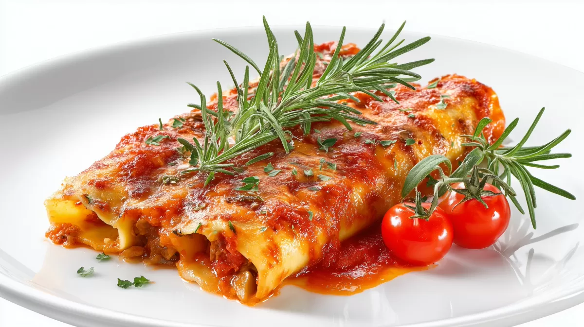 Cannelloni in Tomaten Champignon Sugo mit Käse überbacken