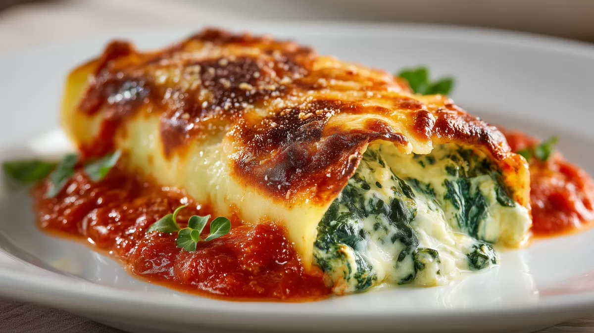 Cannelloni mit Spinat und Frischkäse in Tomatensauce