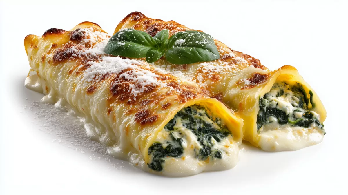 Cannelloni mit Spinat und Gorgonzola, goldbraun überbacken