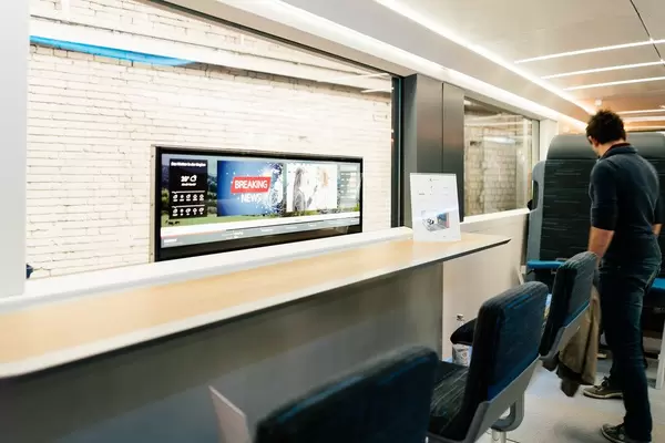 Canteen area of concept carriage by Deutsche Bahn