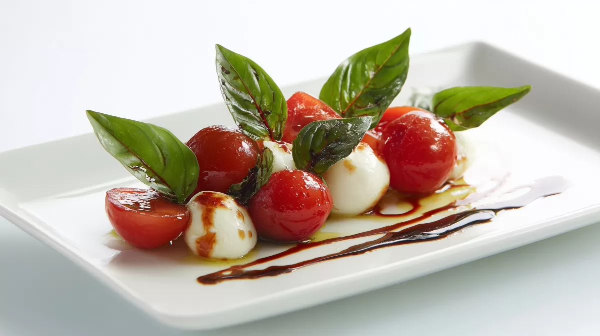 Caprese mit Tamarillo und Thai Basilikum elegant