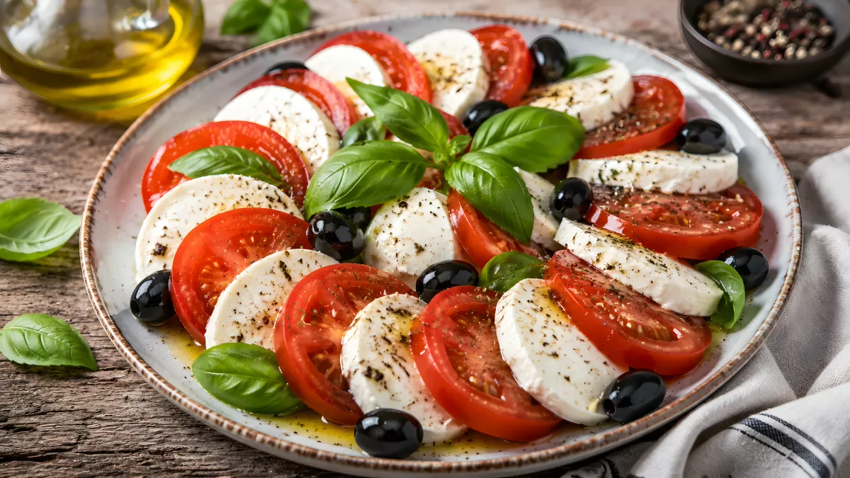 Caprese-Salat mit Mozzarella, Tomaten und Basilikum