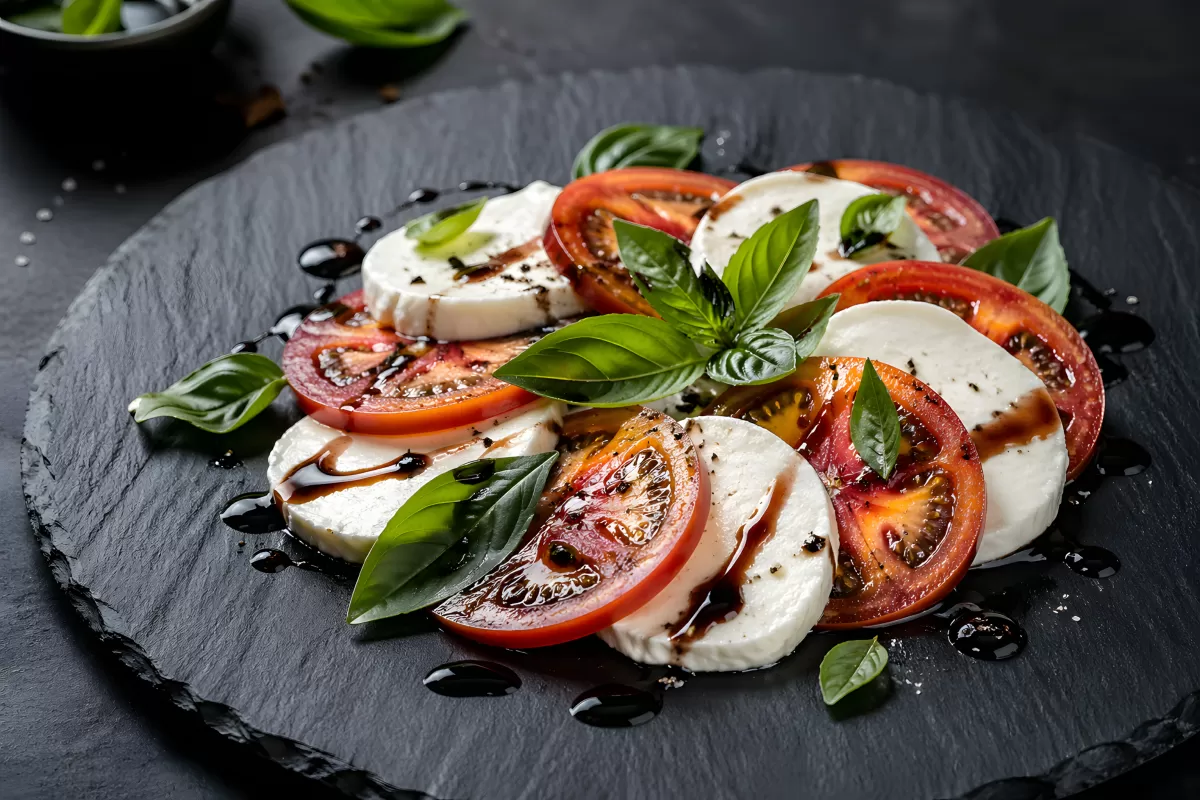 Caprese-Salat mit Tomaten, Mozzarella und Basilikum