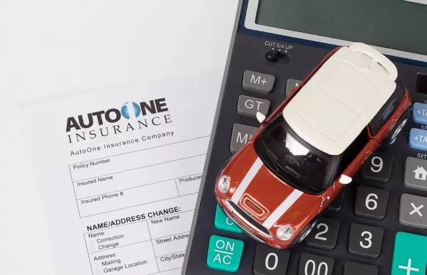 Car insurance policy with calculator and toy car