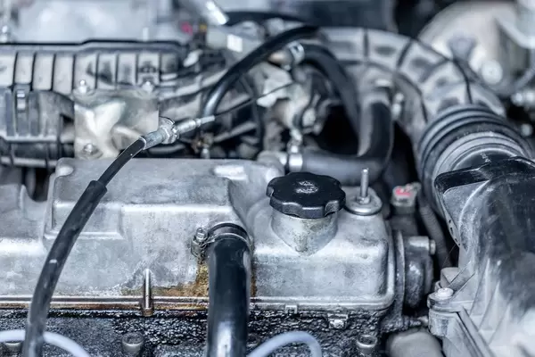 Car parts and engine under the hood