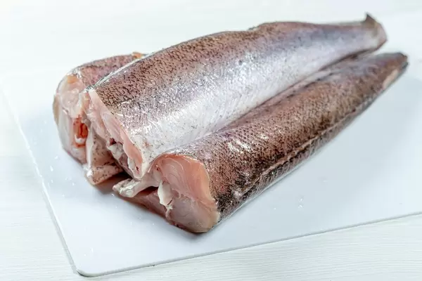 Carcasses of fresh raw fish hake