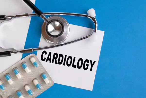 Cardiology written on medical blue folder