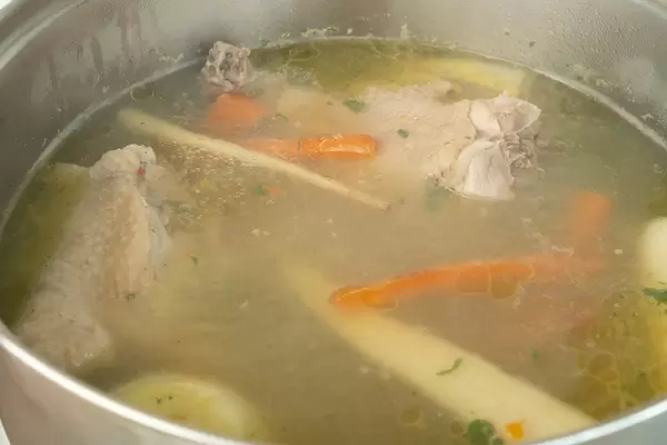 Carrot and Parsnip with Chicken meat in the soup