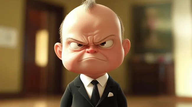 Cartoon-Geschäftsmann mit grimmigem Gesichtsausdruck