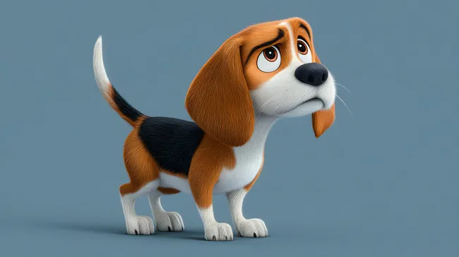 Cartoon-Hund mit traurigem Blick