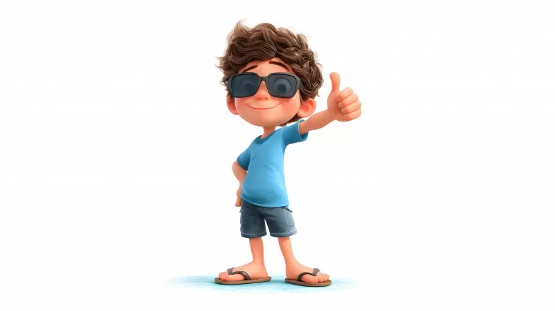 Cartoon Junge mit Sonnenbrille und Daumen hoch