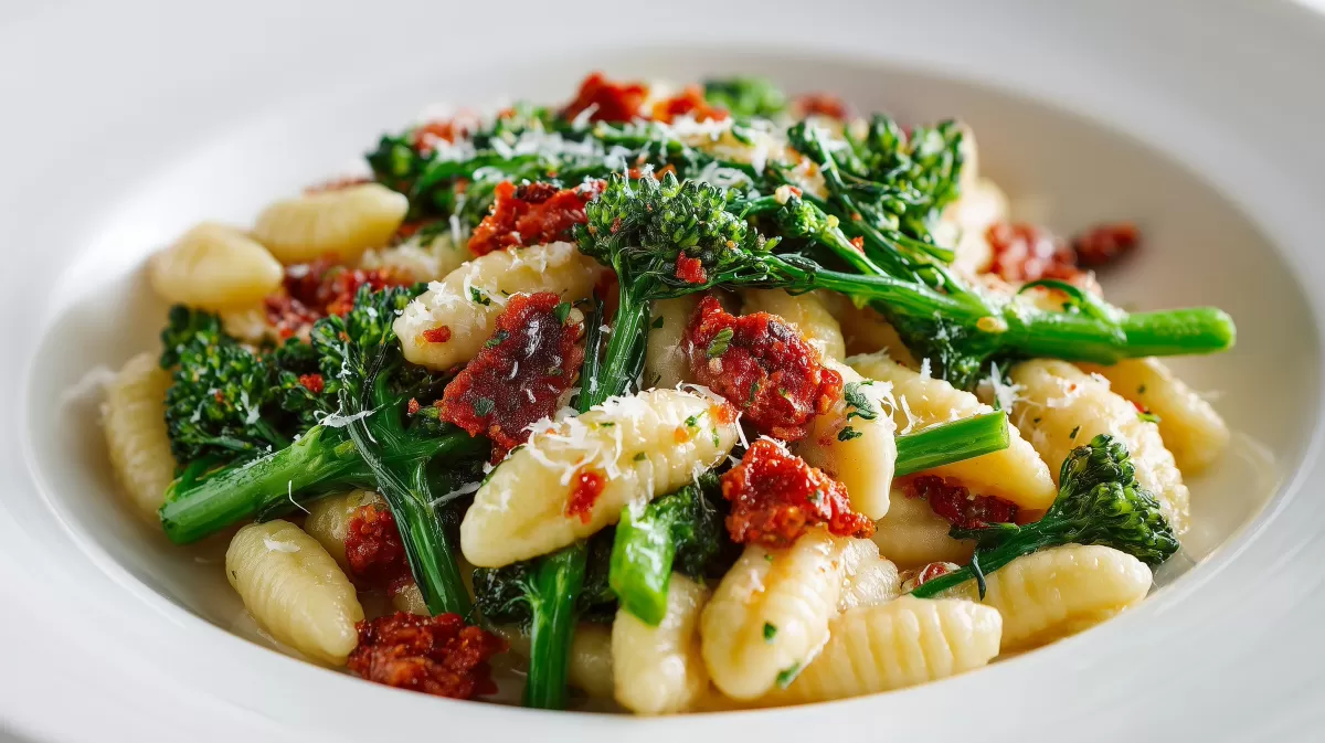 Cavatelli mit Wildbrokkoli und Chorizo auf Teller