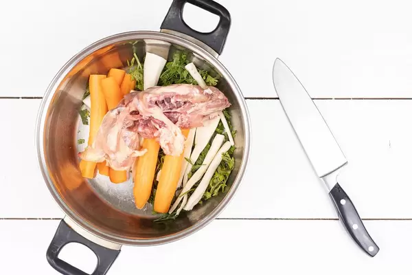 Celery and Carrot with Chicken meat ready for cooking soup